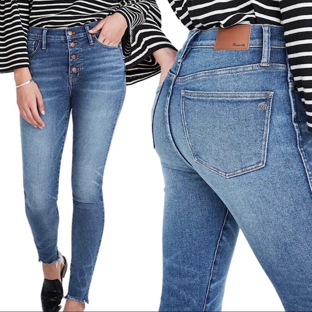 Madewell petite 10-inch high-rise skinny with raw hem denim jeans